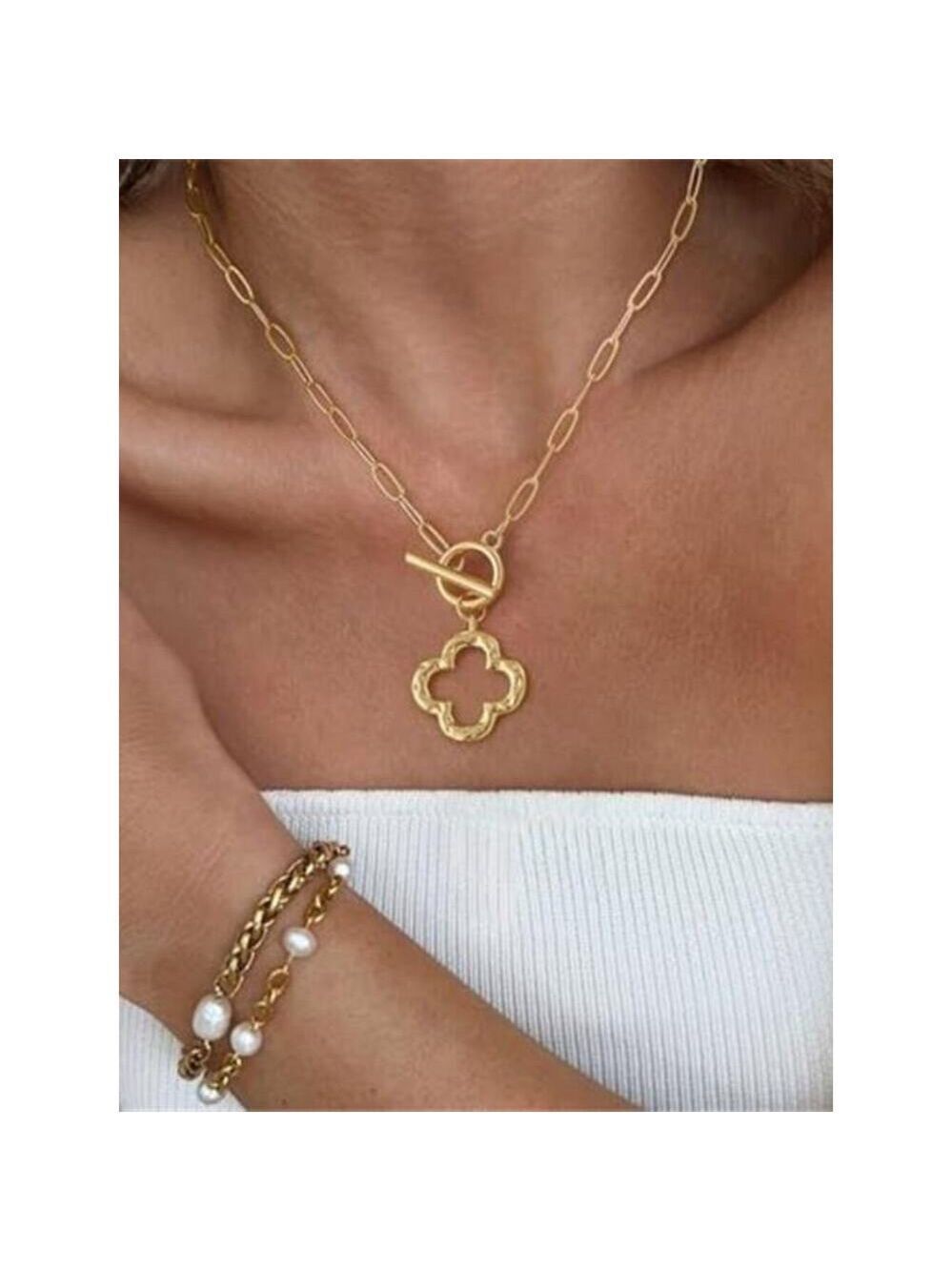 Chunky Gold Necklace for Women Trendy Clover 14K Gold Plated Paperclip Necklace